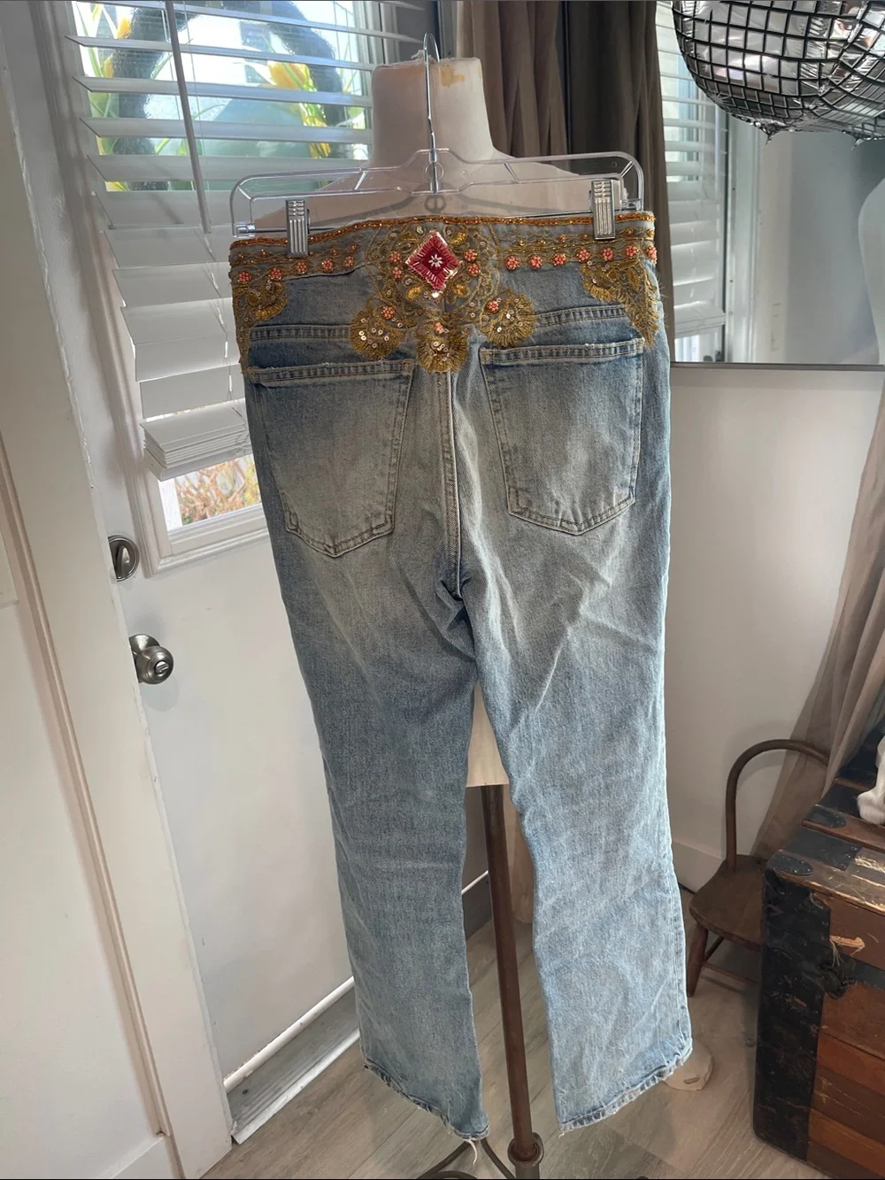 Beautiful Free People Embellished and Embroidered High-Waist Jeans